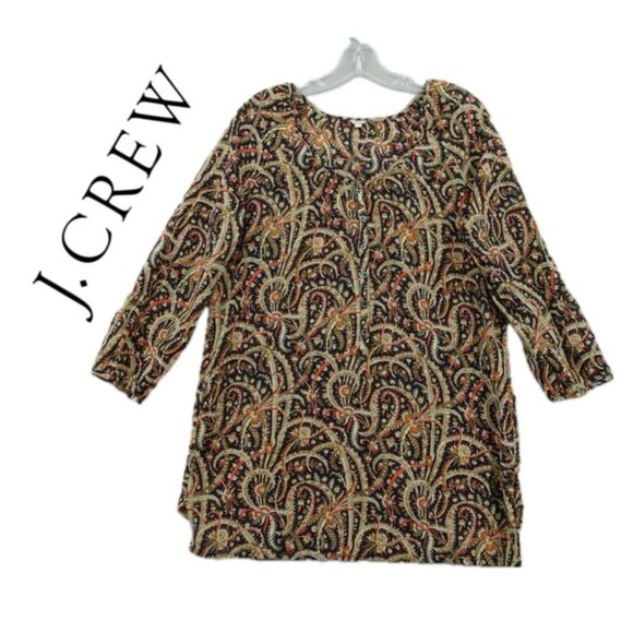 J.CREW BOHOCHIC PAISLEY TUNIC SZ SMALL 100%COTTON BLACK/PINK/BEIGE - Picture 1 of 16